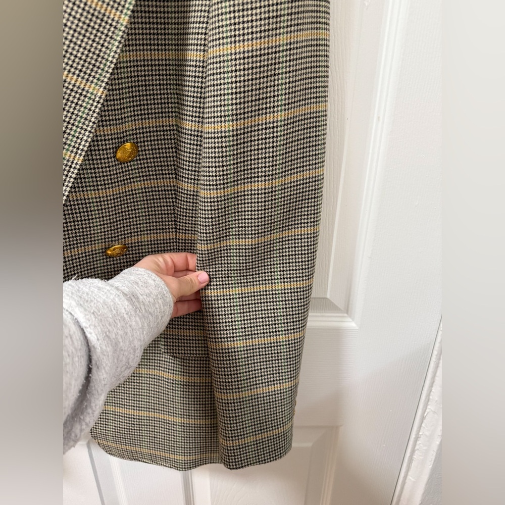 ALC Sedgwick Green Yellow Plaid Gold Double Breasted Blazer Preppy Fall Tailored - Picture 10 of 16